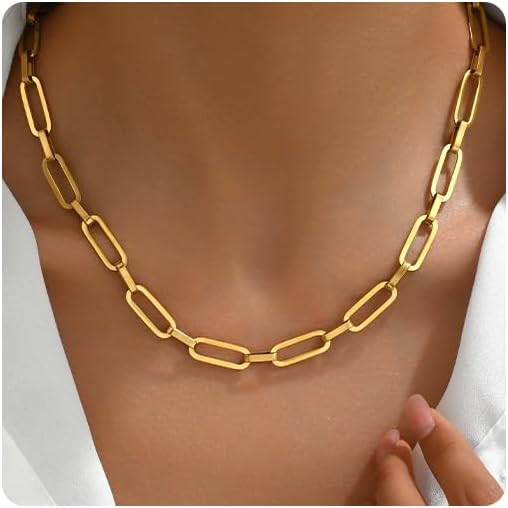 18K Gold Plated Chain Necklace for Women Dainty Paperclip Chain Choker Necklaces Chunky Toggle Ba... | Amazon (CA)