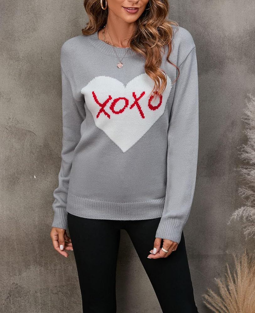 shermie Women's Pullover Sweaters Long Sleeve Crewneck Cute Heart Knitted Sweaters | Amazon (US)