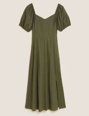 Linen Blend Sweetheart Neckline Midi Dress | Marks & Spencer (UK)