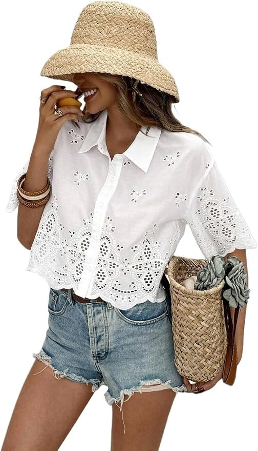 Women Business Casual Dress Shirts Front Placket Casual Short Sleeve Shirt Summer Clothing for Be... | Amazon (US)