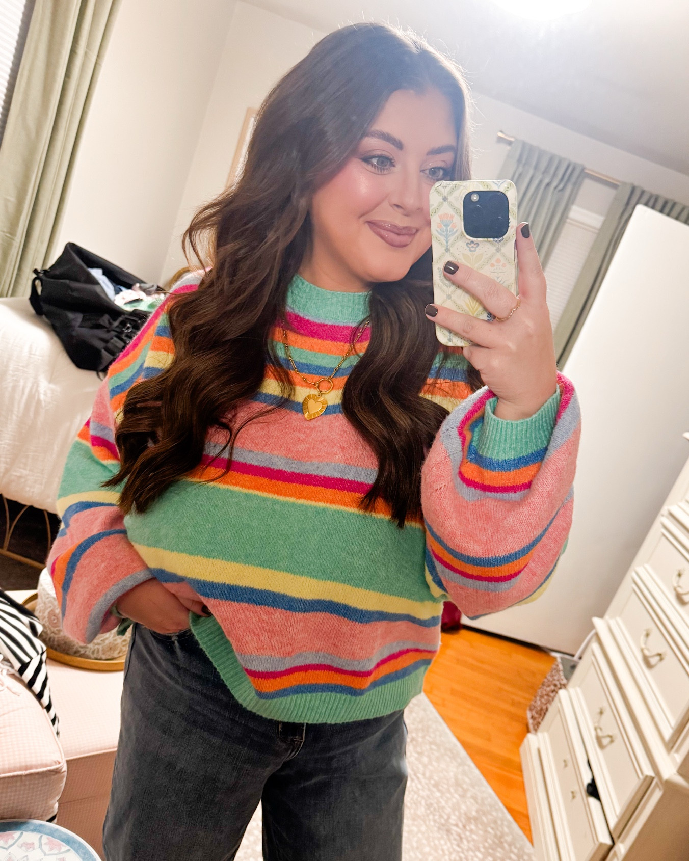 House is a mess but still had to capture this super cute inexpensive sweater in a mirror selfie! Headed out for date night 🩷🩵💚 

#LTKPlusSize #LTKSeasonal #LTKootd