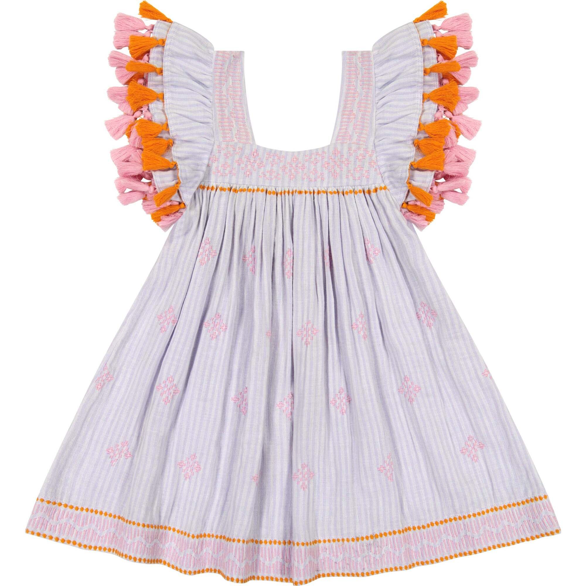 Serena Tassel Dress, Lavendar Stripe | Maisonette