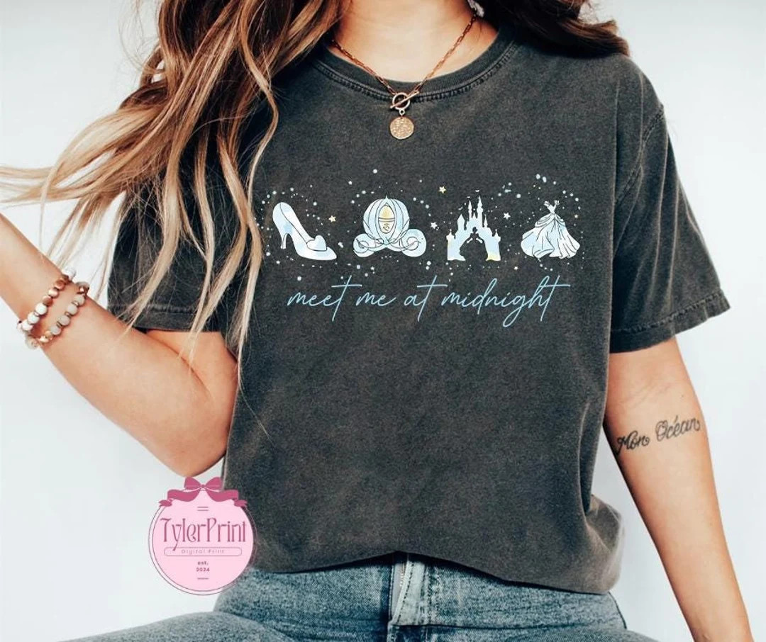 Meet Me at Midnight Shirt, Cinderella Shirt, Watercolor Cinderella Castle Tee, Disney Princess Sh... | Etsy (US)