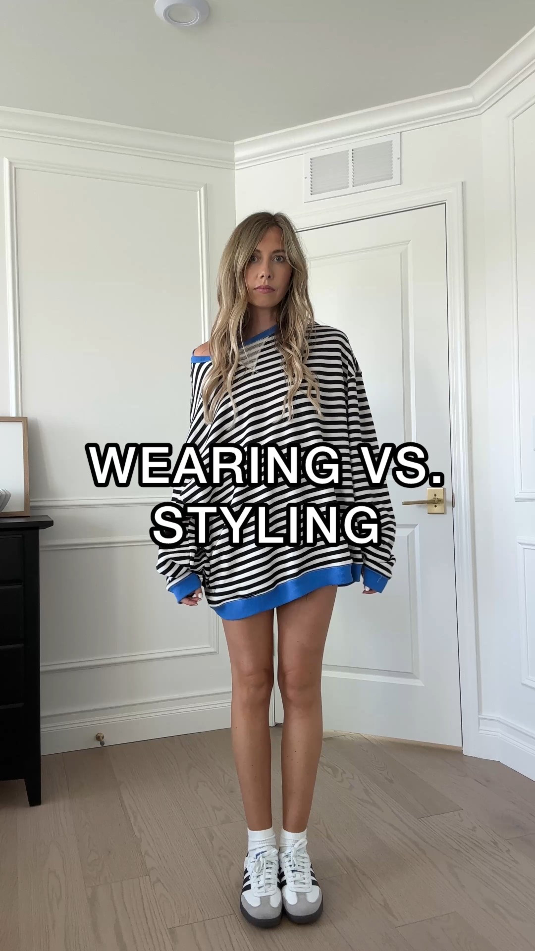 Wearing vs styling , mom outfits , casual style, denim shorts , striped shirt, adidas sneakers, free people , transitional fall outfits 

#LTKShoeCrush #LTKStyleTip