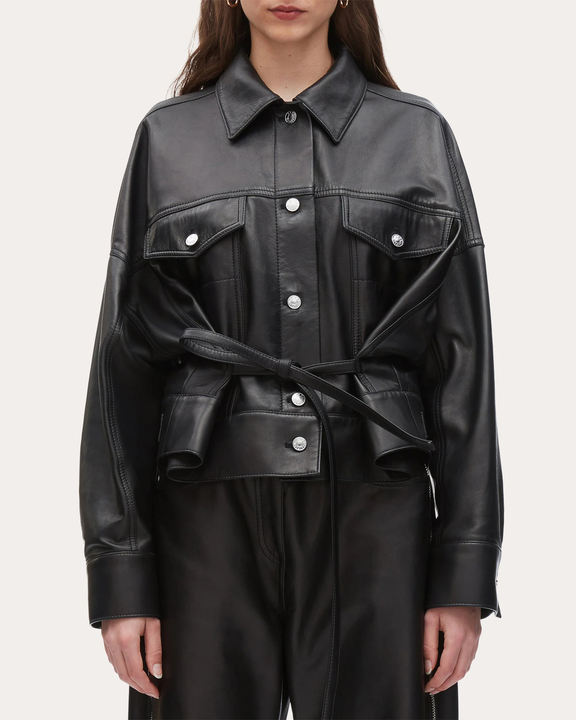 3.1 Phillip Lim Women's Boxy Plonge Leather Jacket in Black | Olivela