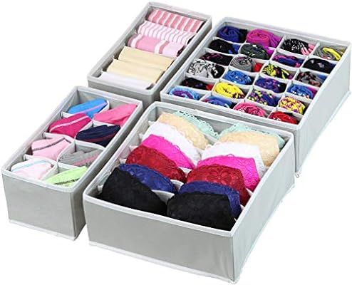 Simple Houseware Closet Underwear Organizer Drawer Divider 4 Set, Gray | Amazon (US)