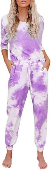 Womens Tie Dye Printed Long/Short Sleeve Pajamas Set Long Tops and Pants 2 Piece Joggers Nightwea... | Amazon (US)