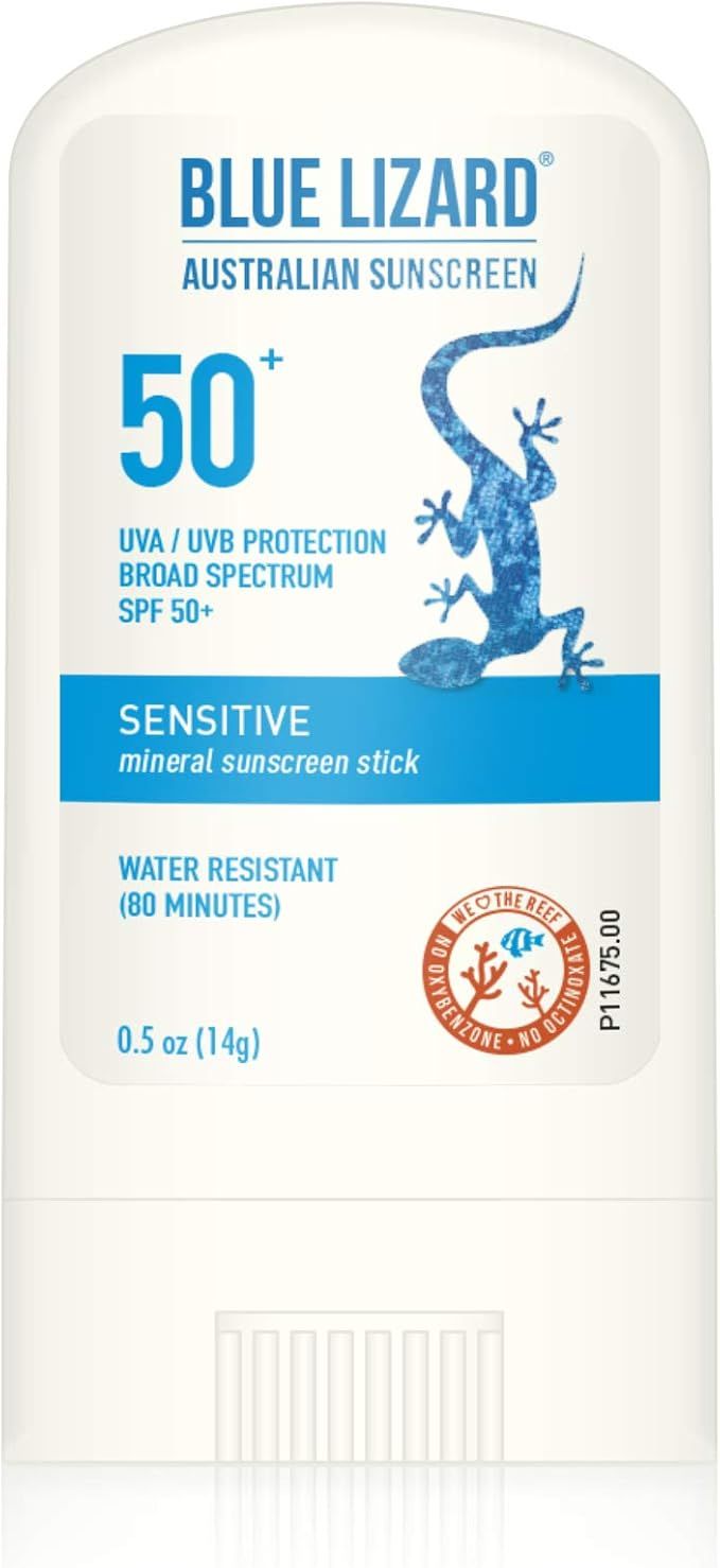 BLUE LIZARD Sensitive Mineral Sunscreen Stick with Zinc Oxide, SPF 50+, Water Resistant, UVA UVB ... | Amazon (US)