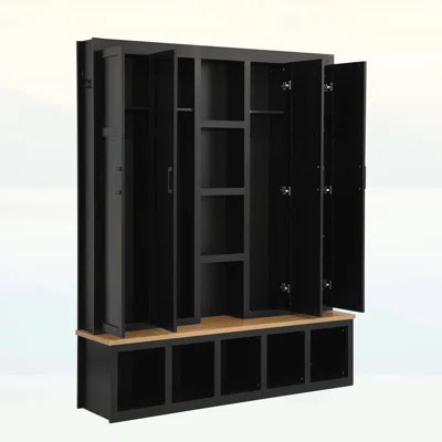 Muti-functional 4-in-1 Design Hall Tree with 6 Hooks,Entryway Shoe Cabinet with Seating Bench for Living Room,Hallway | Wayfair North America