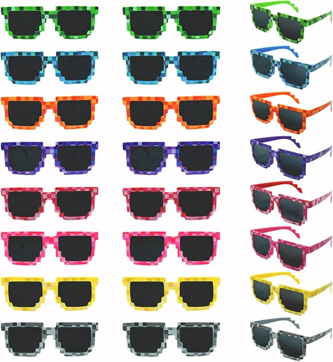 24 Pack Pixel Sunglasses, 8 Colors Video Game Style Glasses Party Favors for Birthday Parties Pho... | Amazon (US)