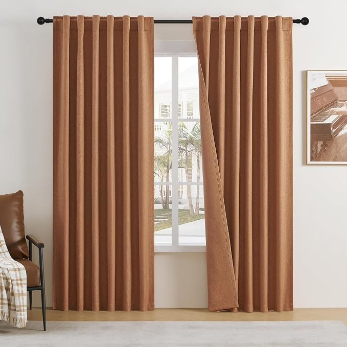 DUALIFE 100% Blackout Curtains 84 Inch Length Textured Linen for Bedroom/Living Room Energy Savin... | Amazon (US)