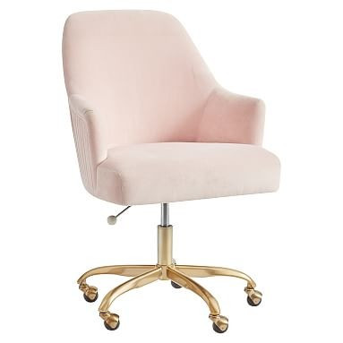 Velvet Pleated Swivel Desk Chair, Performance Everyday Velvet Rose | Pottery Barn Teen