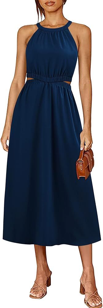 BZB Womens Summer Dresses Maxi Sundress Halter Neck Sleeveless Cutout A-Line Dress S-XXL | Amazon (US)