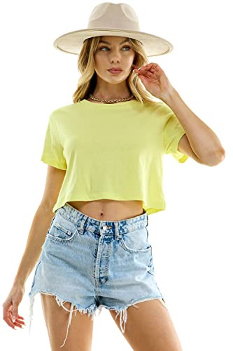 Women's 100% Cotton Boxy Crop Top Round Neck Short Sleeve Casual Cropped Tee T-Shirt | Amazon (US)