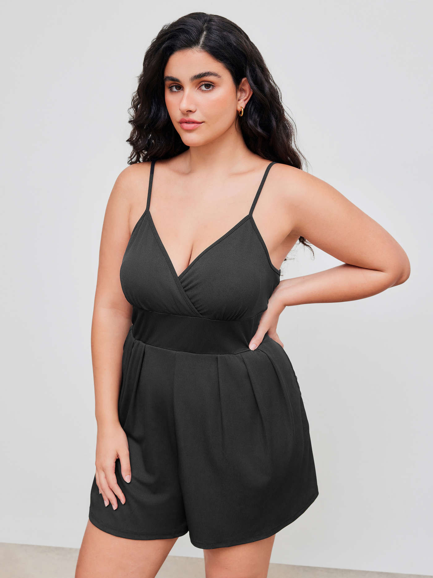 V Neck Wide Leg Romper Curve & Plus | Cider