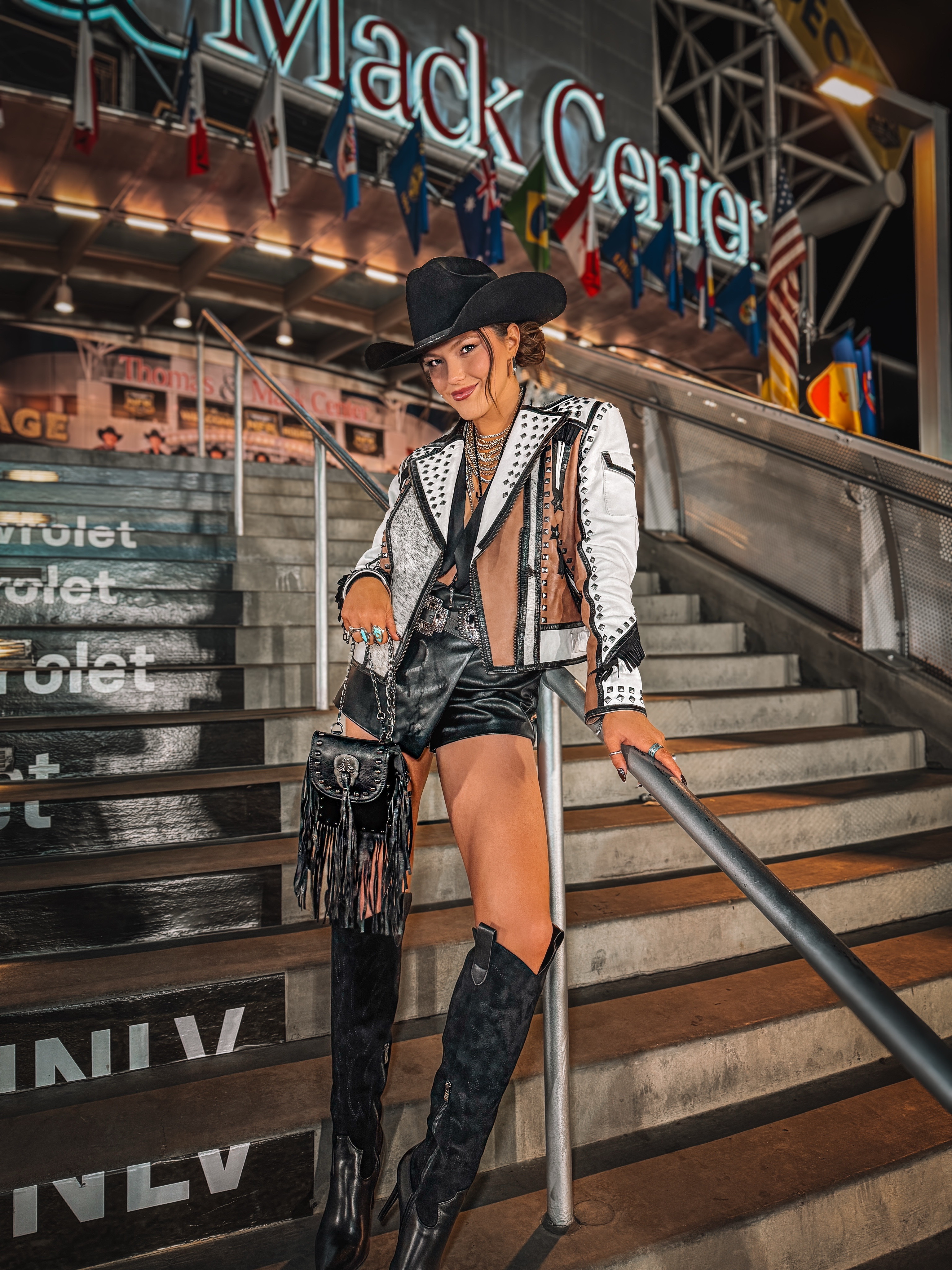 NFR NIGHT LOOK!

Boots: Marfa “The Shania” (CARA15)
Gigi Pip Hat: CARAK15
Jacket: Double D Ranch “The Kids Biker Jacket
Necklace: Zara “Chain Necklace"