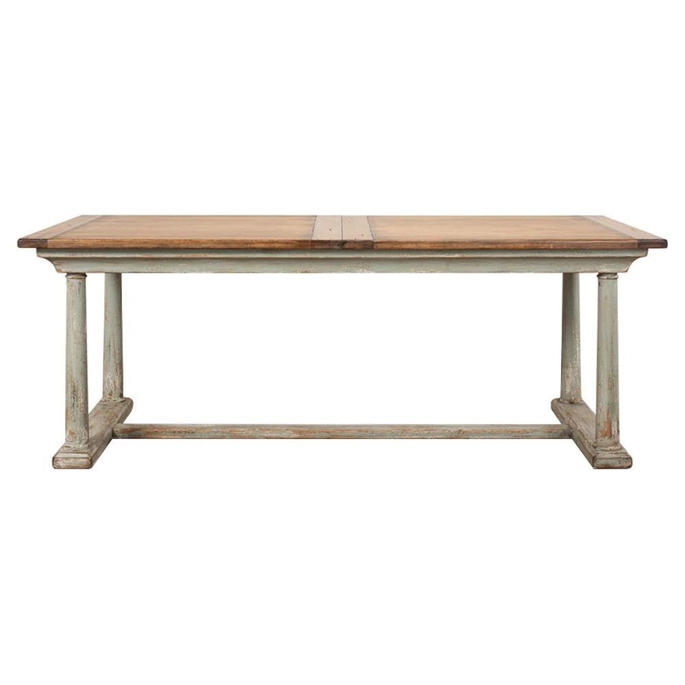 Liam Updated Traditional Distressed Green Rectangular Extendable Dining Table - 82-100" | Kathy Kuo Home