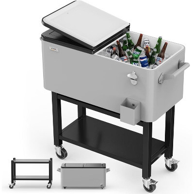 VINGLI Patio Cooler, Rolling Ice Chest on Wheels, Portable Patio Party Bar Drink Cooler Cart, with Shelf, Beverage Pool with Bottle Opener,Water Pipe | Target