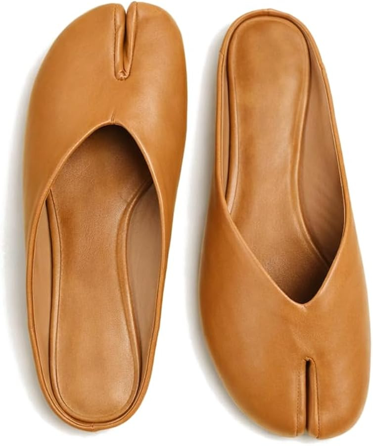 Women\u2019s Woven Split-Toe Mule Flats Slip-On Summer Casual Shoes | Amazon (US)