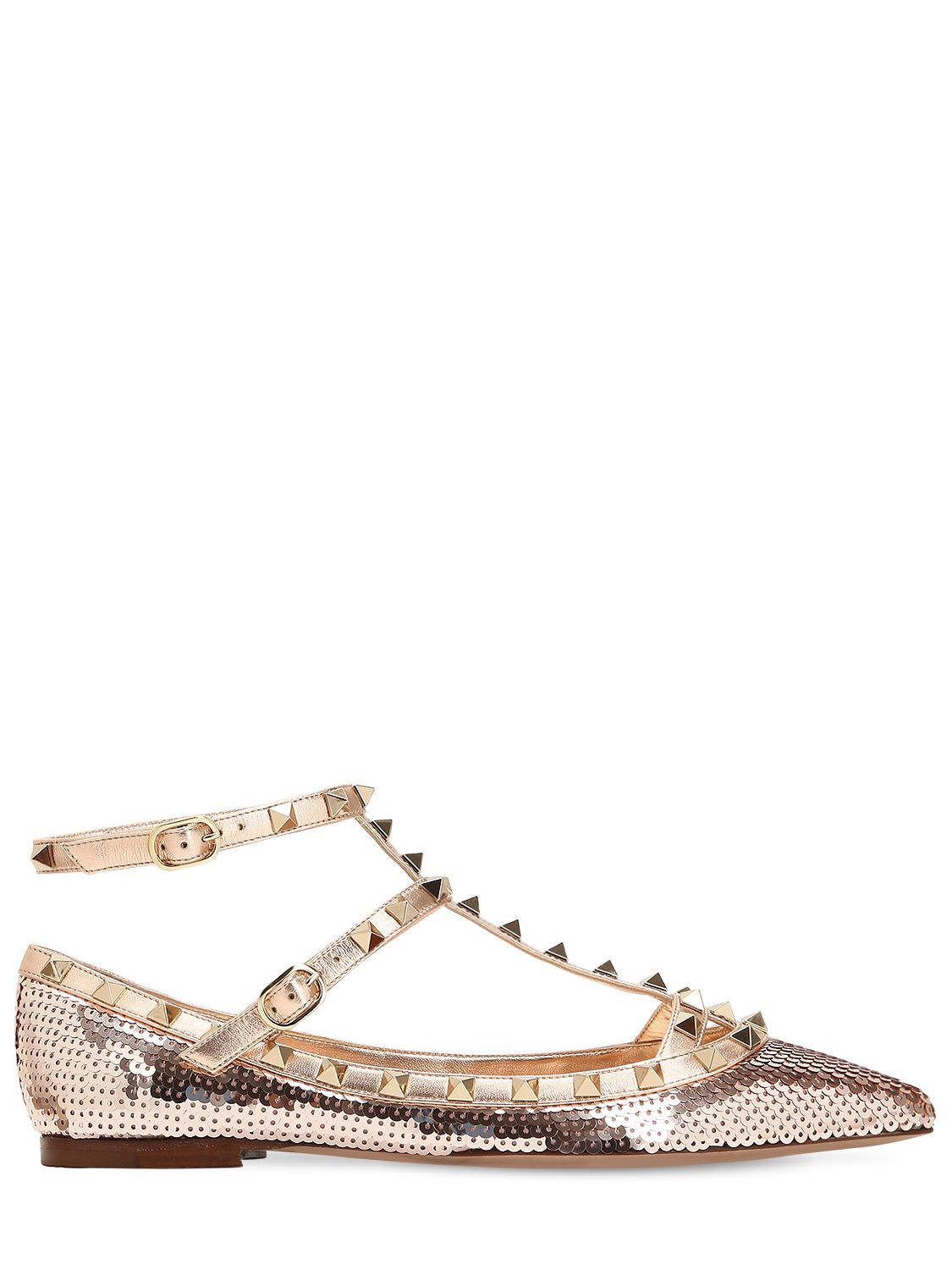 VALENTINO GARAVANI ROCKSTUD SEQUIN FLATS | Luisaviaroma