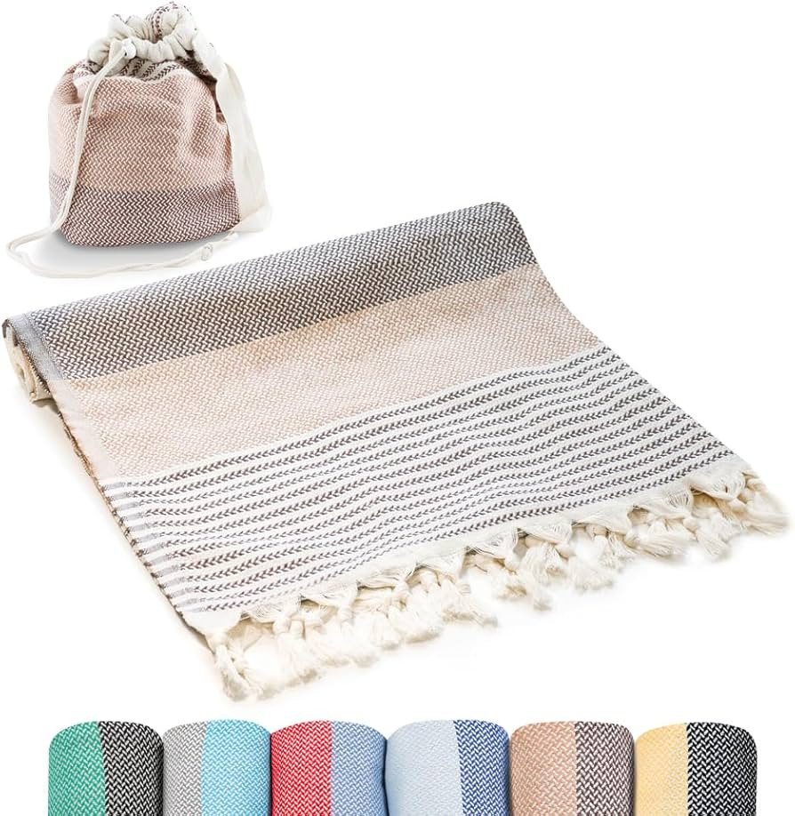 ATANI Turkish Beach Towel (71x39 Inches), Converts to a Bag, Oversized 100% Cotton Bath Towels Li... | Amazon (US)