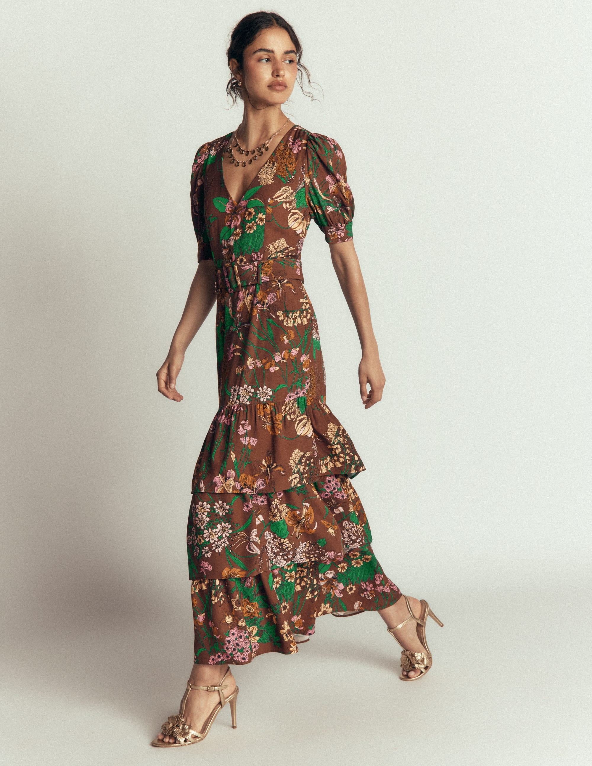 V Neck Layered Dress-Woodland, Whimsical Flora | Boden (US)