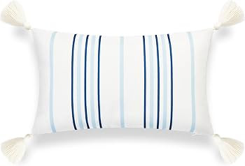 Hofdeco Premium Coastal Hampton Style Patio Indoor Outdoor Lumbar Pillow Cover Only, 12"x20" Wate... | Amazon (US)
