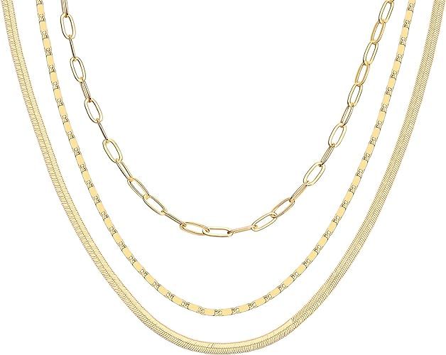 PAVOI 14K Gold Plated Dainty Layering Necklaces for Women | Snake Chain, Curb Link, Paperclip Lay... | Amazon (US)