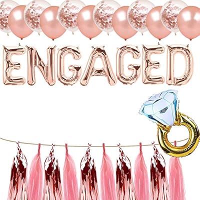 Engaged Balloons, Engagement Party Banner, Bridal Shower Engagement Bachelorette Diamond Ring Wed... | Amazon (US)