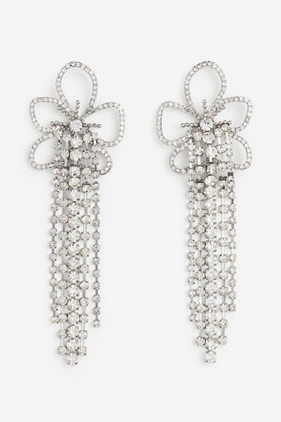 Rhinestone earrings - Silver-coloured - Ladies | H&M GB | H&M (UK, MY, IN, SG, PH, TW, HK)