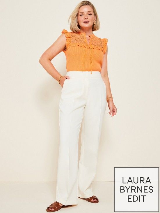 X Laura Byrnes Wide Leg Trouser - Cream | Very (UK)