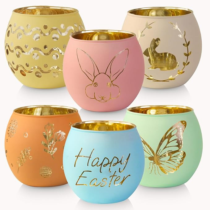 SHMILMH Easter Table Decorations 6PCS Glass Votive Tealight Candle Holders, Indoor Centerpiece De... | Amazon (US)