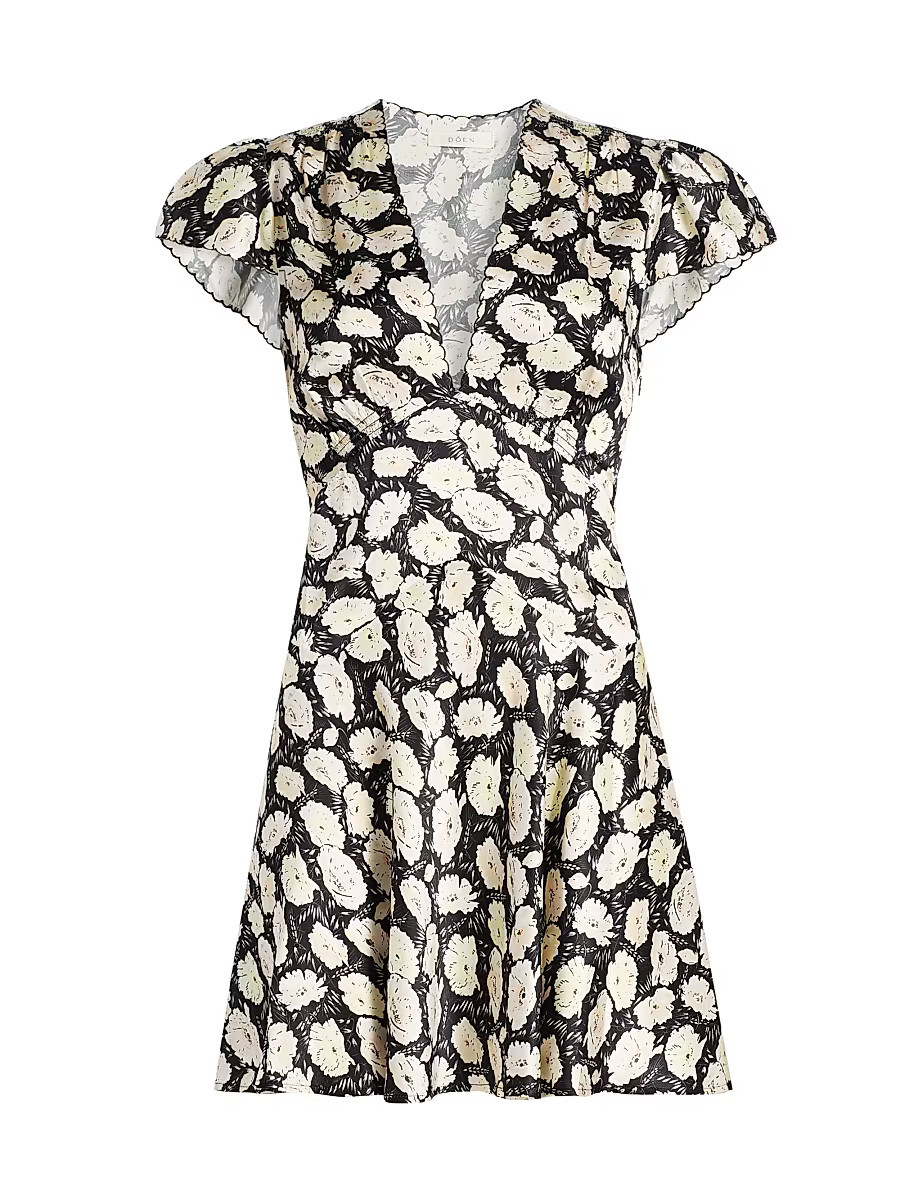 Women's Dianne Floral V-Neck Minidress - Noir Fleurs Danemone - Size Large | Saks Fifth Avenue