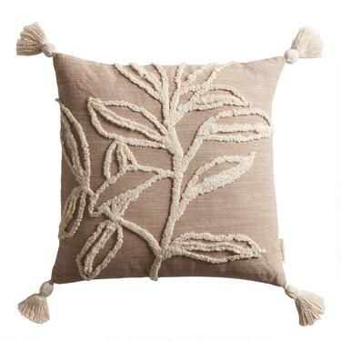 Natural Embroidered Leaf Throw Pillow | World Market