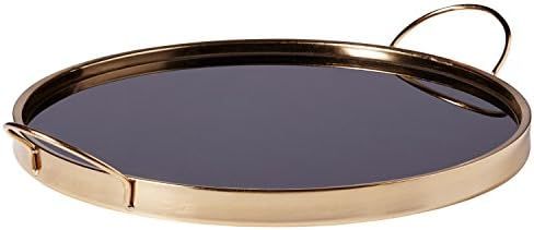 Rivet Contemporary Decorative Round Metal Serving Tray - 17.5 Inch, Black and Gold | Amazon (US)
