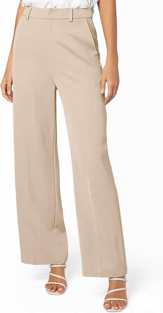 onlypuff Womens Casual Business Pants Wide Leg Palazzo Trousers High Waisted Straight Long Capris... | Amazon (US)