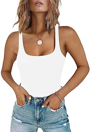 Chunpin Women's Sleeveless Square Neck Tank Bodysuit Outfits Tops Thong Body Suits for Going Out | Amazon (US)
