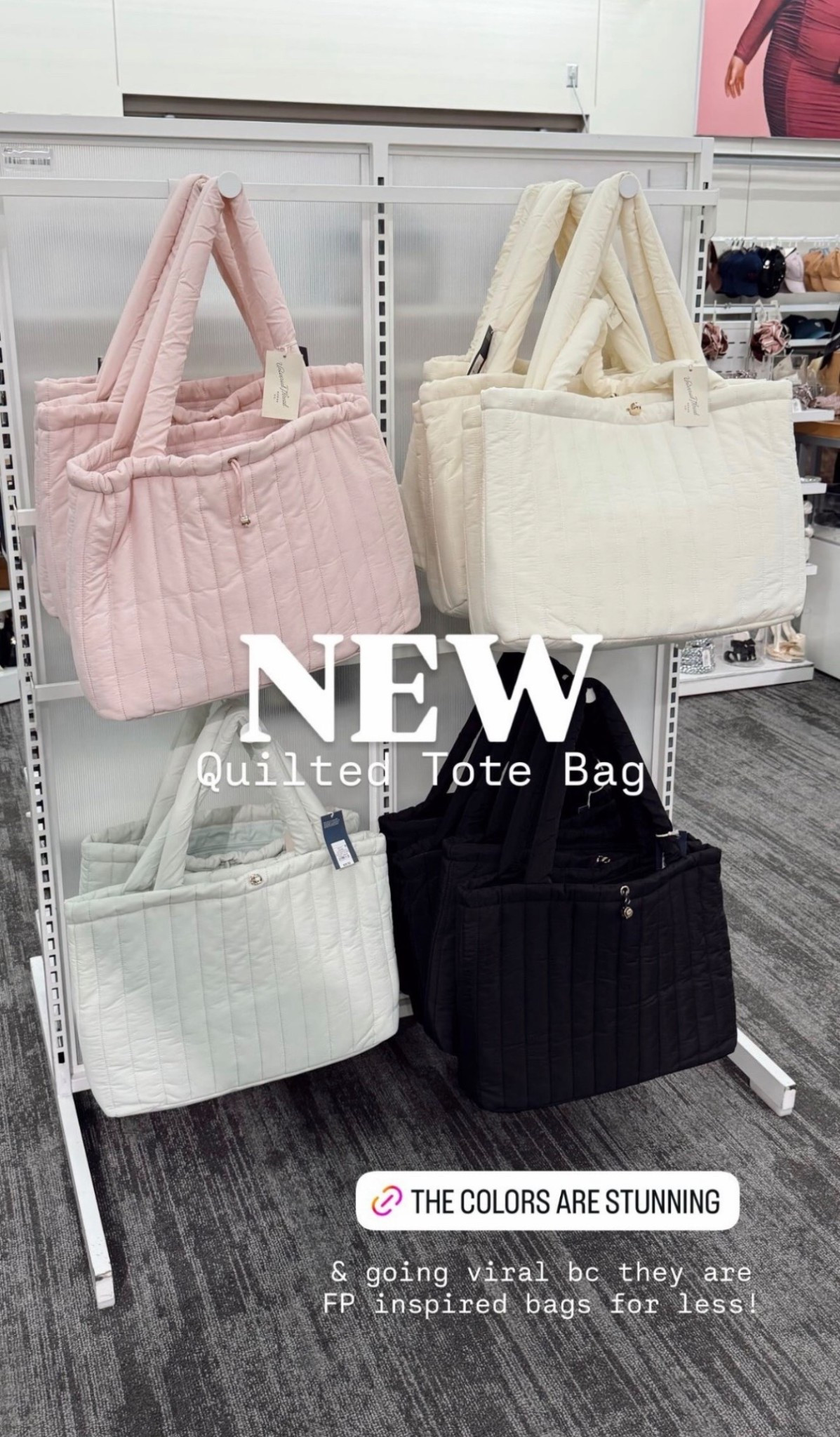 🤍 NEW & going viral bc they are FP inspired bags for less!  Quilted Tote Bag