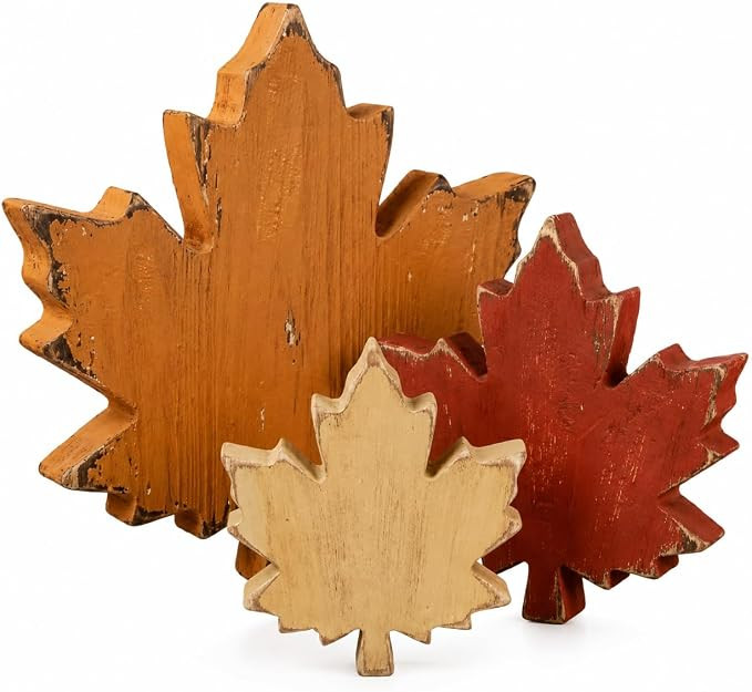 Wooden Leaves Fall Decor, Fall Decorations for Home | 3 Pcs Vintage Fall Leaves Home Decor Farmho... | Amazon (US)