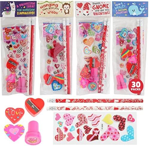Funeta 30 Pack Valentines Day Stationery, Kids Class Party Favor Cards Set and Gifts for School C... | Amazon (US)