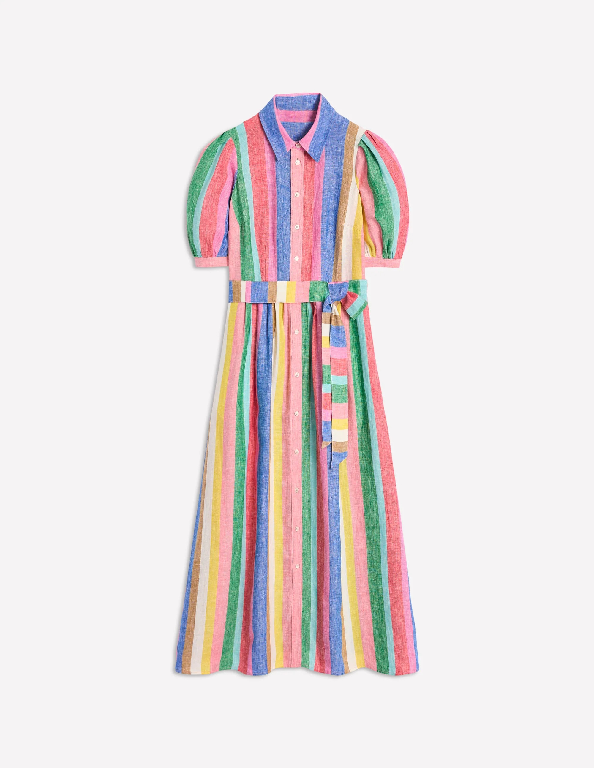 Alexa Linen Maxi Shirt Dress-Bright Rainbow Stripe | Boden (US)