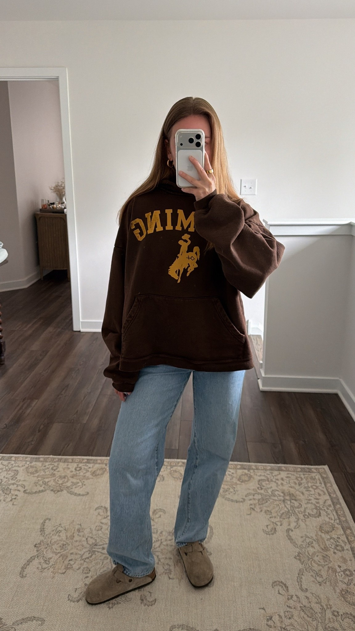 10/5/26 Casual Fall Errands Outfit 🍂

An easy fall errands outfit 🍂🤎 Wearing my @Birkenstock US Boston clogs with my go-to @levi ’94 Baggy jeans from Amazon + my Diamond Cross Ranch hoodie I brought home from Wyoming.
The hoodie isn’t linkable, but linking the rest of the look + similar cozy options here!