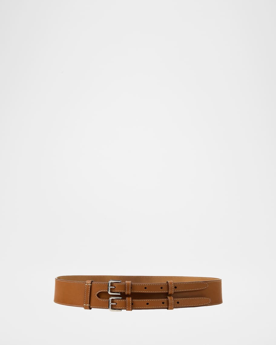 Double-Buckle Calfskin Waist Belt | Neiman Marcus