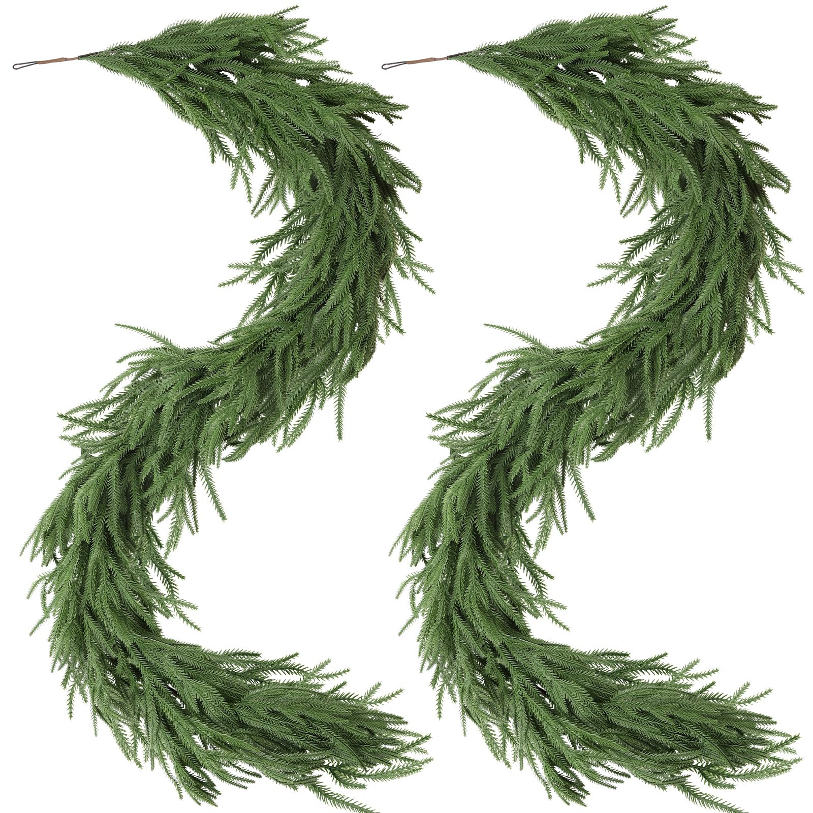 2Pcs 6FT Christmas Norfolk Pine Garlands Decoration, 120 Branches Real Touch Artificial Faux Gree... | Amazon (US)