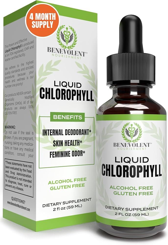 Benevolent Chlorophyll Liquid Drops, 4 Month Supply Liquid Chlorophyll Supplement for Internal De... | Amazon (US)