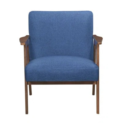 Modern Home Furniture Blue Fabric Upholstery 1Pc Accent Chair Solid Rubberwood Natural Finish Contemporary Cushion Seat | Wayfair North America