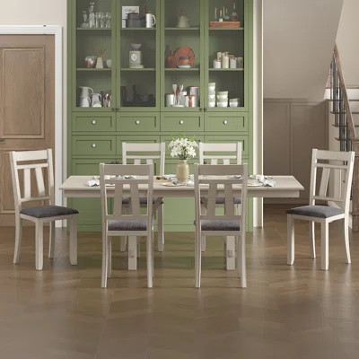 Ecker Extendable Dining Table Set For 6-8 People Expandable 71"-90" Solid Wood Kitchen Table & 6 Upholstered Chairs & 1 Bench Space-Saving Set For Din | Wayfair North America