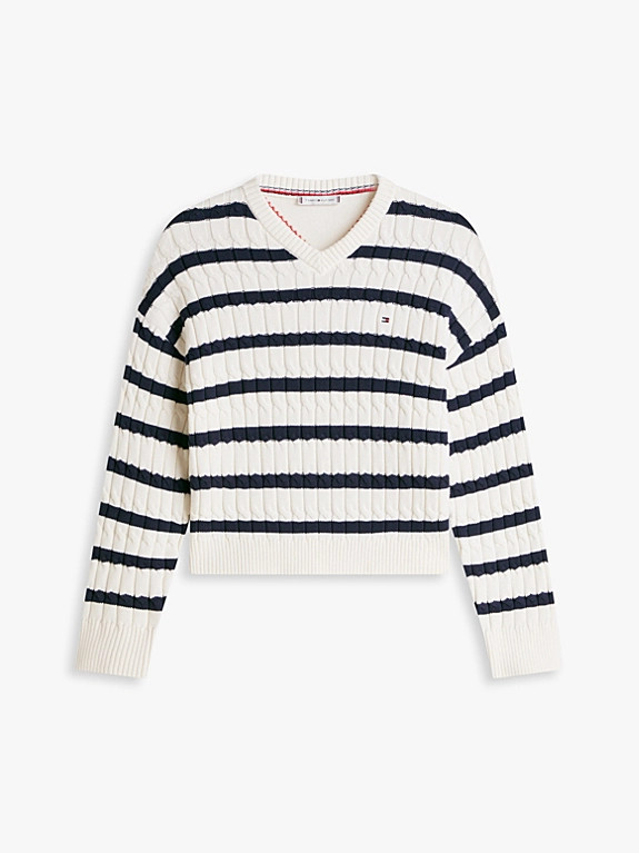 Cable Knit Relaxed Jumper | White | Tommy Hilfiger | Tommy Hilfiger UK