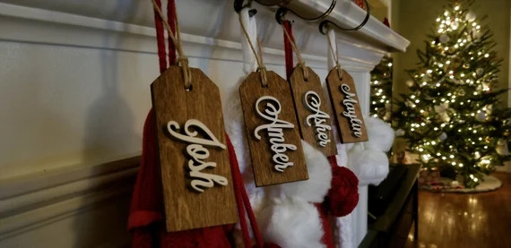 Christmas Stocking Name Tags, Wood | Etsy (US)