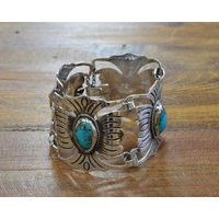 Vintage Turquoise Sterling Silver Link Bracelet | Etsy (US)